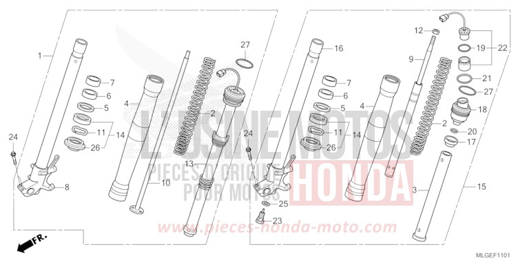 FOURCHETTE AVANT (2) de Africa Twin MAT IRIDIUM GRAY METALLIC (NHC64) 2023